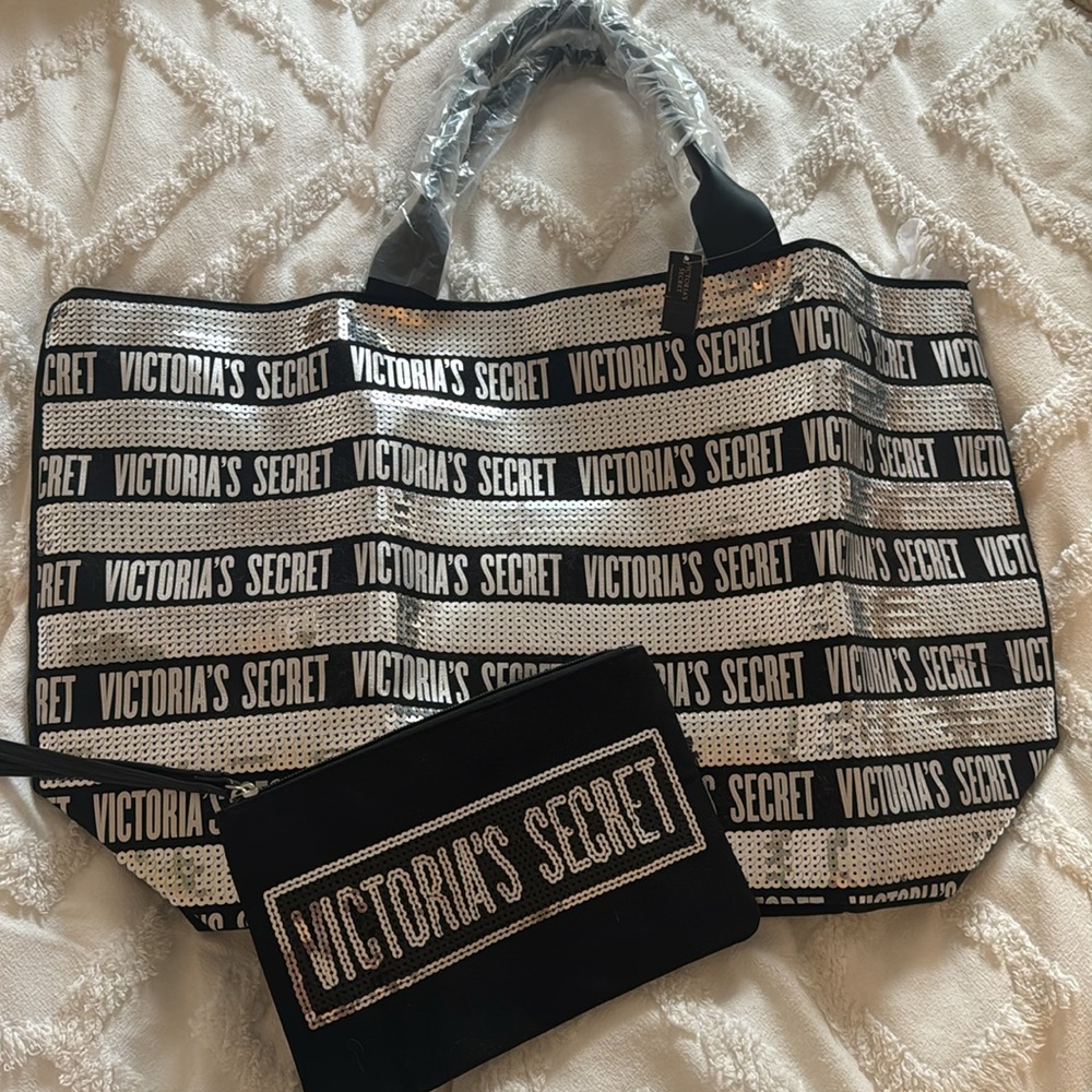 Victoria Secret Black Sequin Shoulder Bag NWT